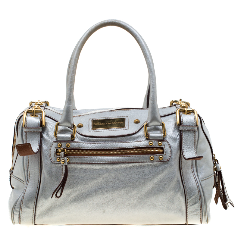 Dolce and Gabbana Silver Leather Miss Easy Way Boston Bag