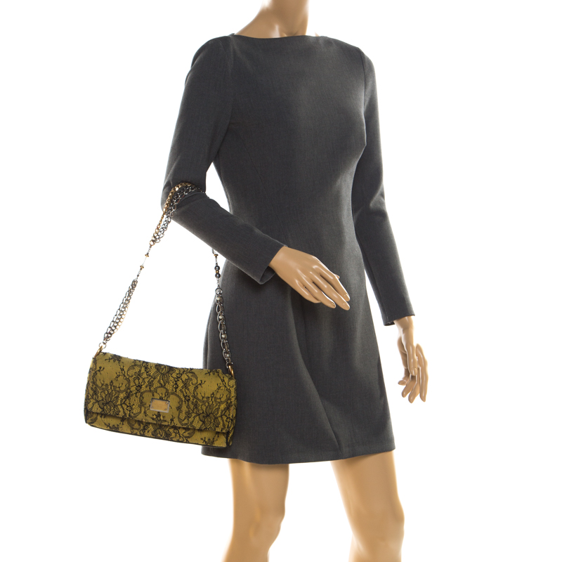 

Dolce and Gabbana Yellow/Black Lace and Suede Miss Charles Shoulder Bag