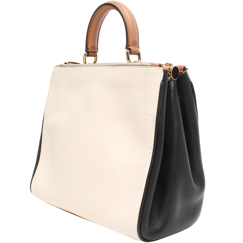 

Dolce and Gabbana White/Black Leather Miss Sicily Top Handle Bag