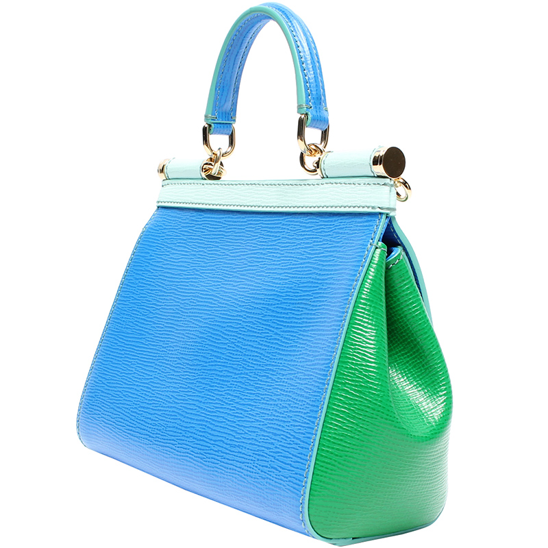 

Dolce and Gabbana Green/Light Blue Leather Medium Sicily Top Handle Bag