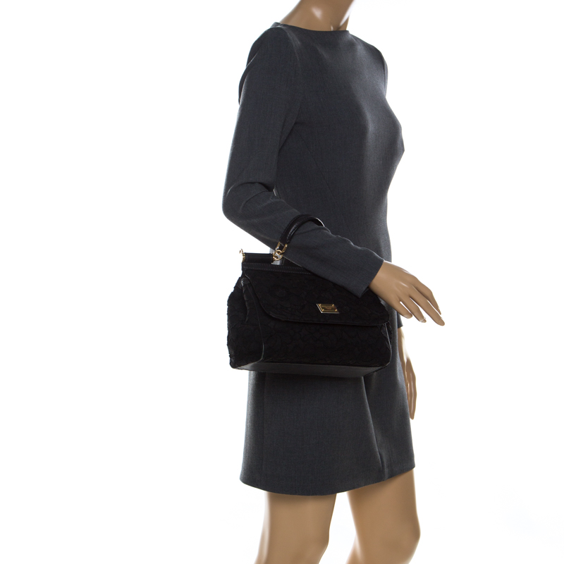 

Dolce and Gabbana Black Lace  Miss Sicily Top Handle Bag