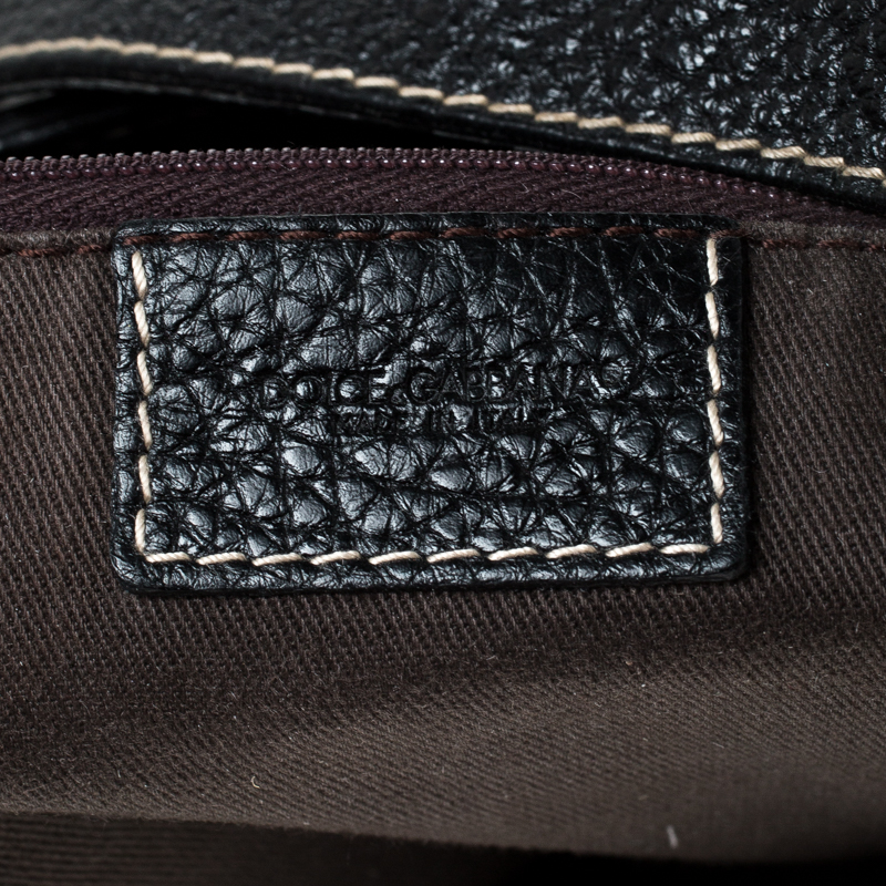 Pre-owned Dolce & Gabbana Black Pebbled Leather Ring Shoulder Bag