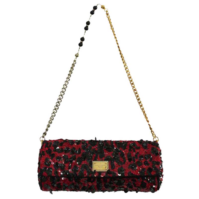 Pre-owned Dolce & Gabbana Red Sequin Suede Clutch Bag