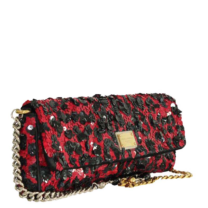 

Dolce and Gabbana Red Sequin Suede Clutch Bag