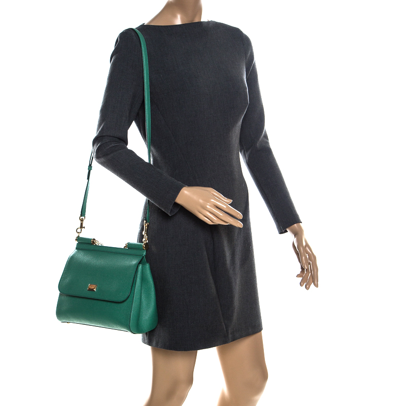 

Dolce & Gabbana Green Leather Medium Miss Sicily Top Handle Bag