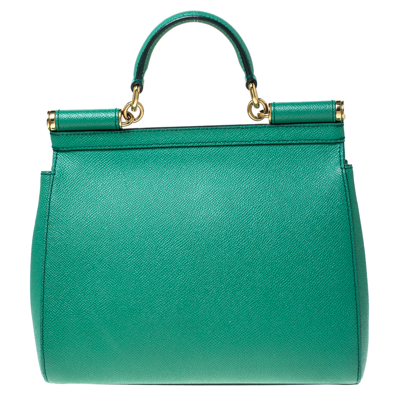 Dolce Gabbana Green Leather Medium Miss Sicily Top Handle Bag