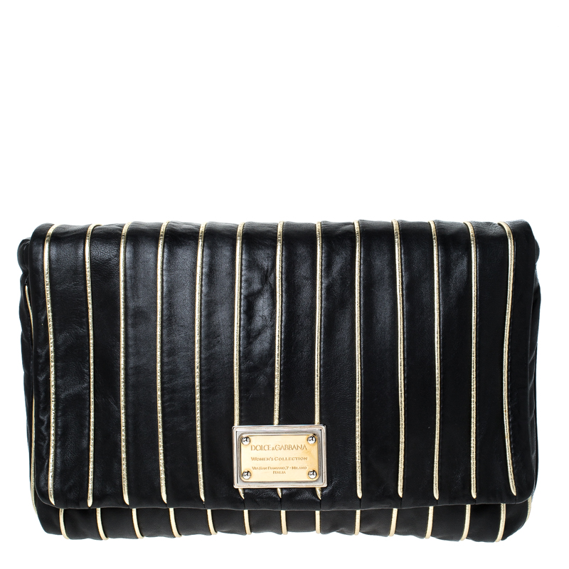 مملوكة مسبقًا حقيبة كلتش دولتشي اند غابانا بقلاب مخططة ذهبية / سوداء