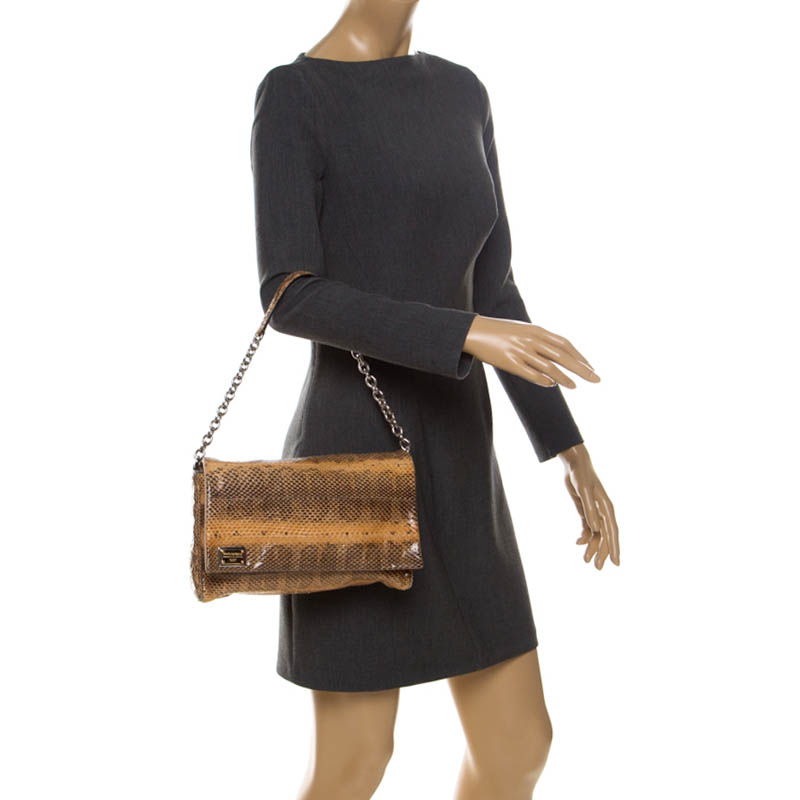 

Dolce & Gabbana Light Orange/Brown Python Leather Shoulder Bag