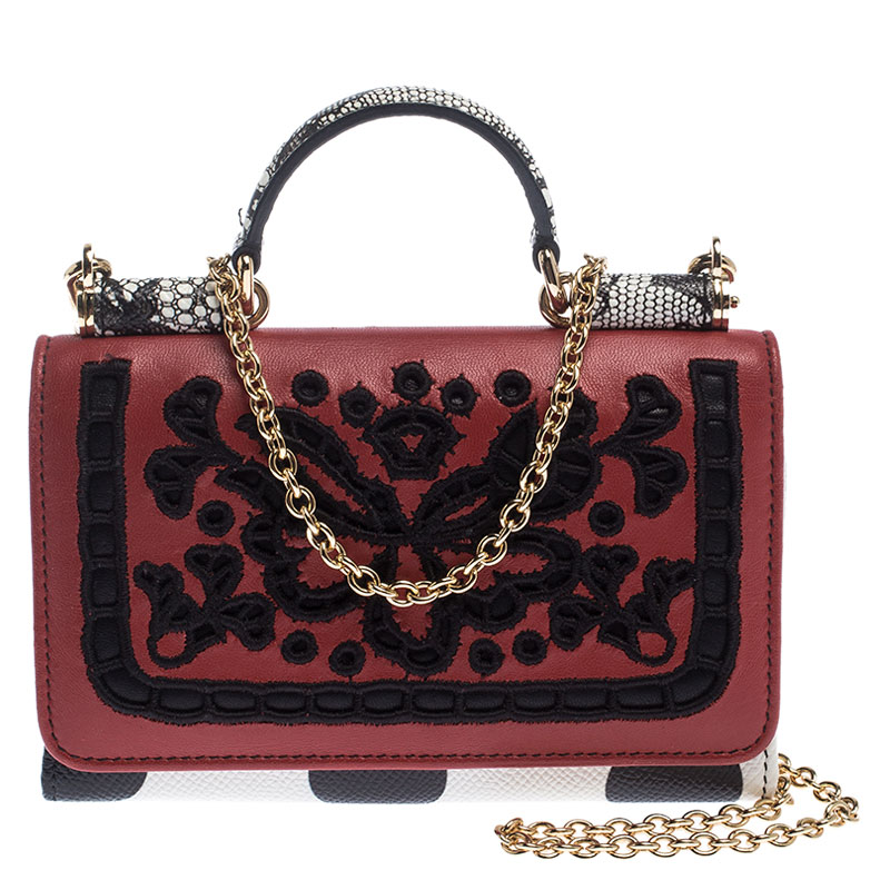 Dolce & Gabbana Multicolor Lasercut Embroidered Leather Polka Dot Sicily Von Smartphone Bag