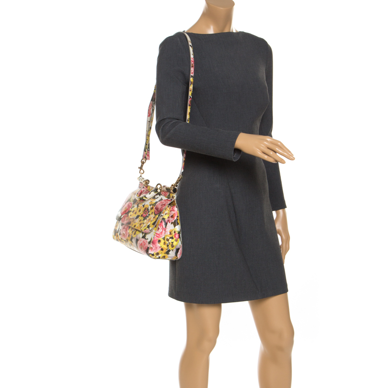 

Dolce and Gabbana Multicolor Floral Print Leather Medium Miss Sicily Top Handle Bag