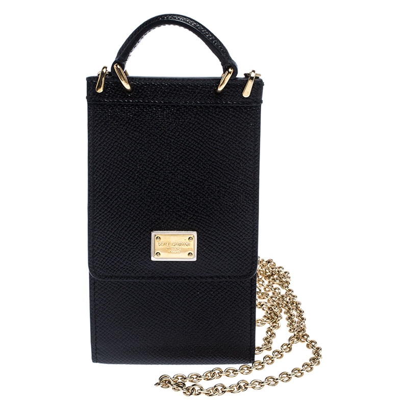 Dolce and Gabbana Black Leather Miss Sicily Phone Holder Crossbody Bag Dolce  & Gabbana | TLC