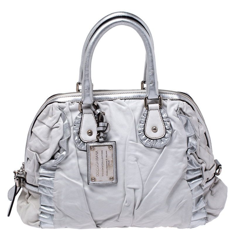 

Dolce & Gabbana Silver Leather Miss Rouche Distressed Satchel