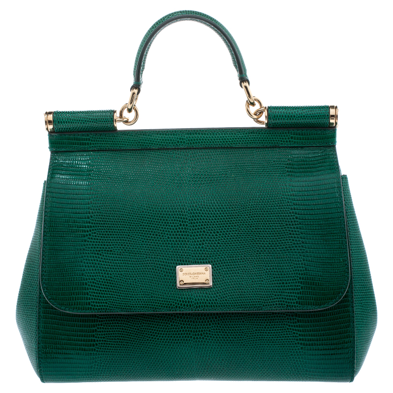 Dolce and Gabbana Green Lizard Embossed Leather Medium Miss Sicily Top  Handle Bag Dolce & Gabbana | TLC