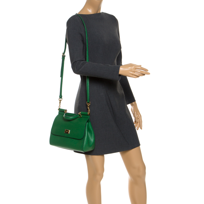 

Dolce and Gabana Green Leather Medium Miss Sicily Top Handle Bag