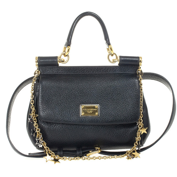 Pre Owned Dolce and Gabbana Black Leather Mini Miss Sicily Belt Bag