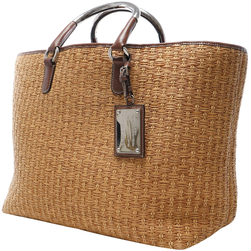 

Dolce & Gabbana Brown Woven Straw And Leather Tote