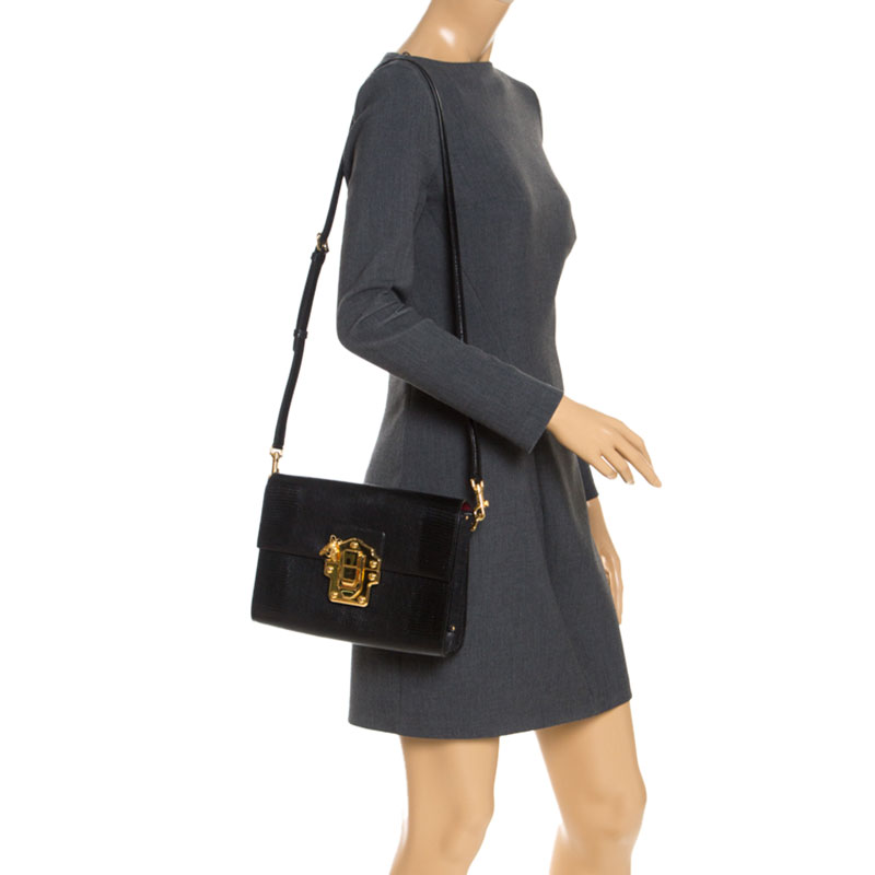 

Dolce & Gabbana Black Lizard Embossed Leather Lucia Shoulder Bag