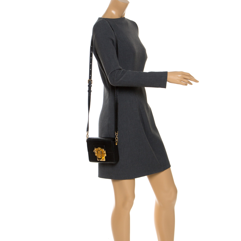 

Dolce & Gabbana Black Lizard Mini Lucia Crossbody Bag