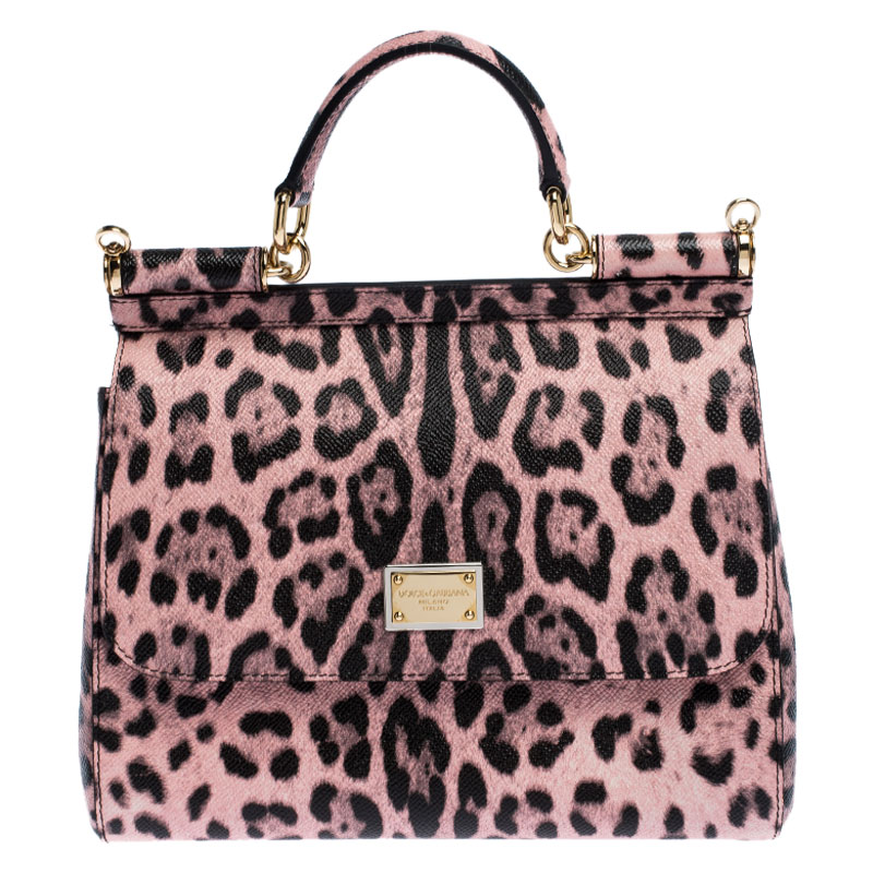مملوكة مسبقًا Dolce and Gabbana Pink Leopard Print Leather Medium Miss Sicily Top Handle Bag