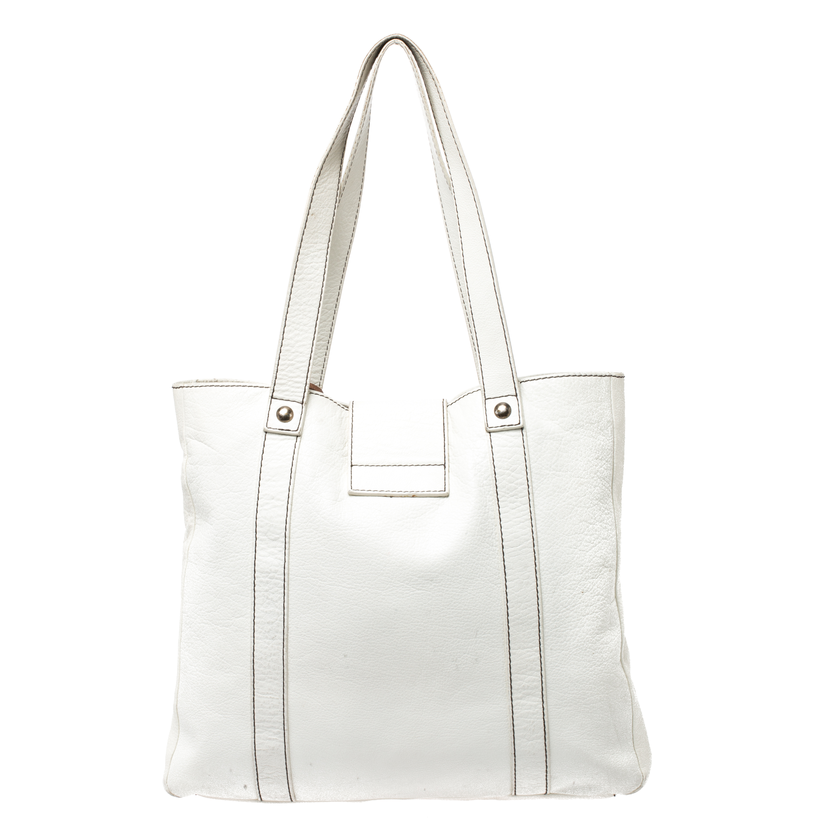 Pre-owned Dolce & Gabbana White/buckle Leather Buckle Tote