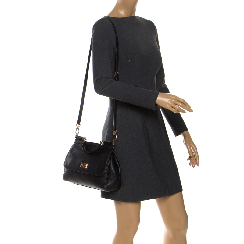 

Dolce & Gabbana Black Leather  Miss Sicily Top Handle Bag