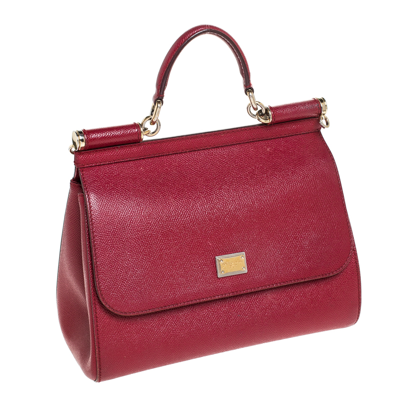 Dolce and Gabbana Red Dauphine Leather Medium Miss Sicily Bag For
