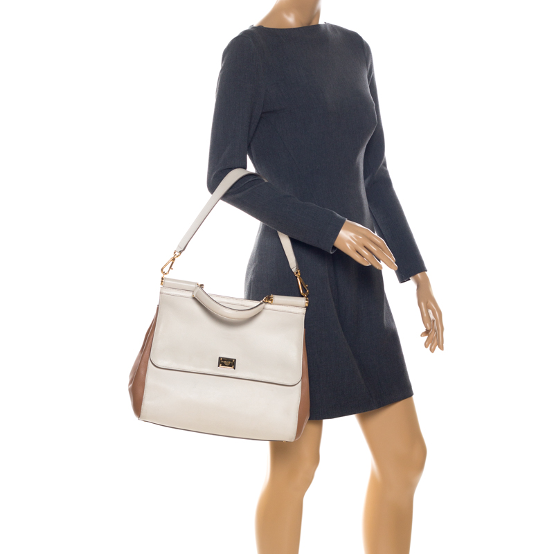

Dolce and Gabbana Cream/Beige Leather  Miss Sicily Top Handle Bag
