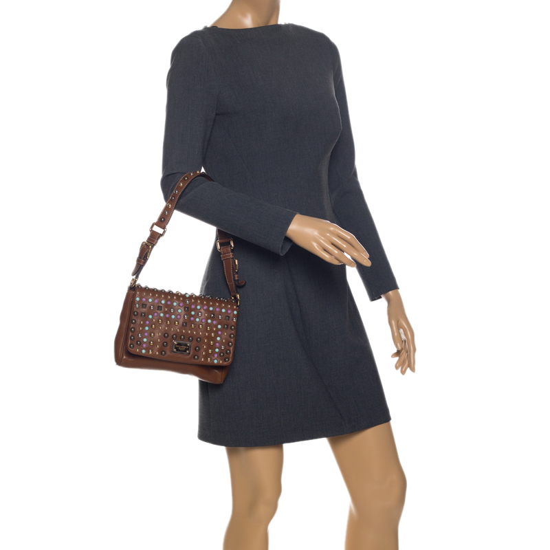 

Dolce & Gabbana Brown Leather Studded Shoulder Bag