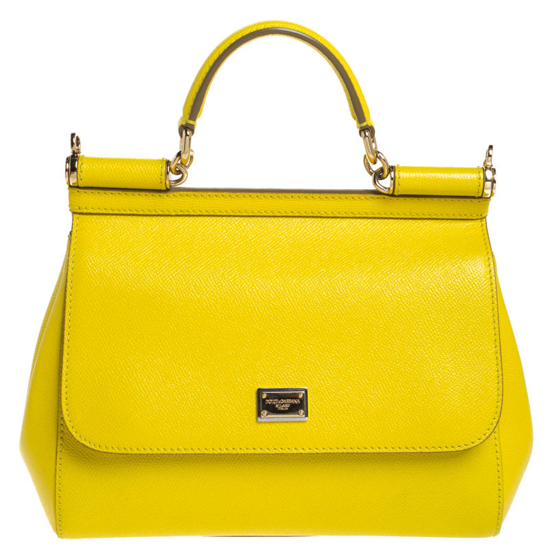 Pre Owned حقيبة دولتشي أند غابانا ميس سيسيلي متوسطة يد علوية جلد داوفين أصفر 