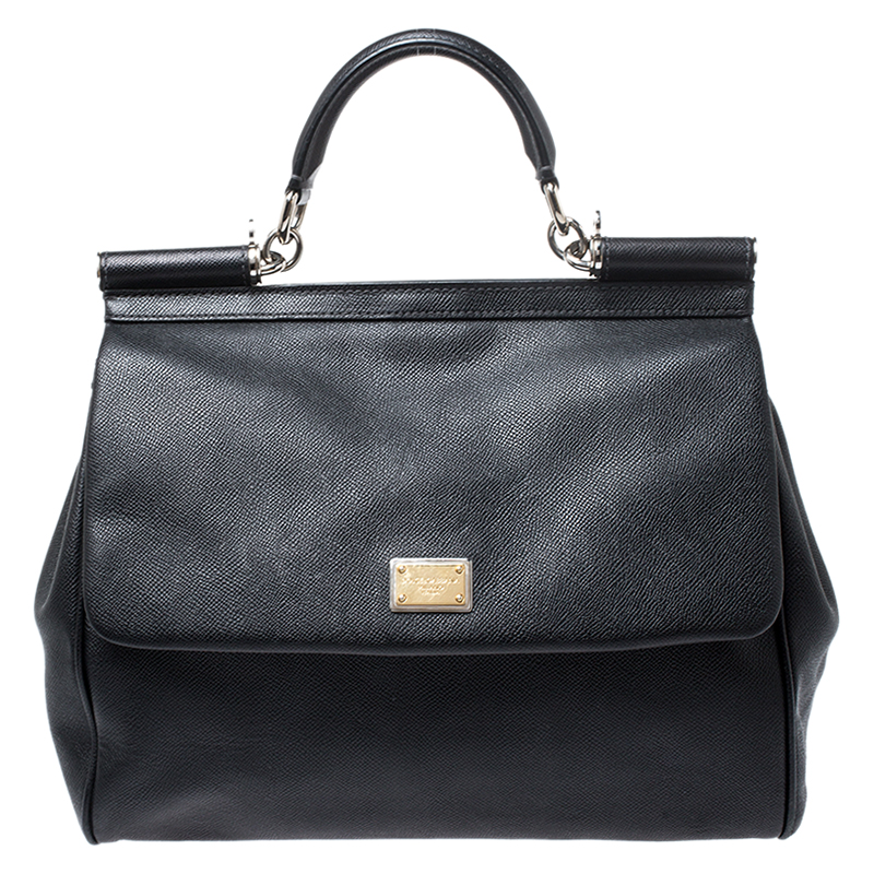 مملوكة مسبقًا حقيبة دولتشي أند غابانا ميس سيسيلي كبيرة يد علوية جلد أسود