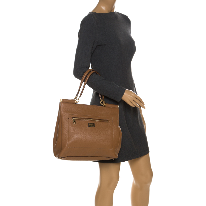 

Dolce & Gabbana Brown Leather Front Pocket Sicily Tote