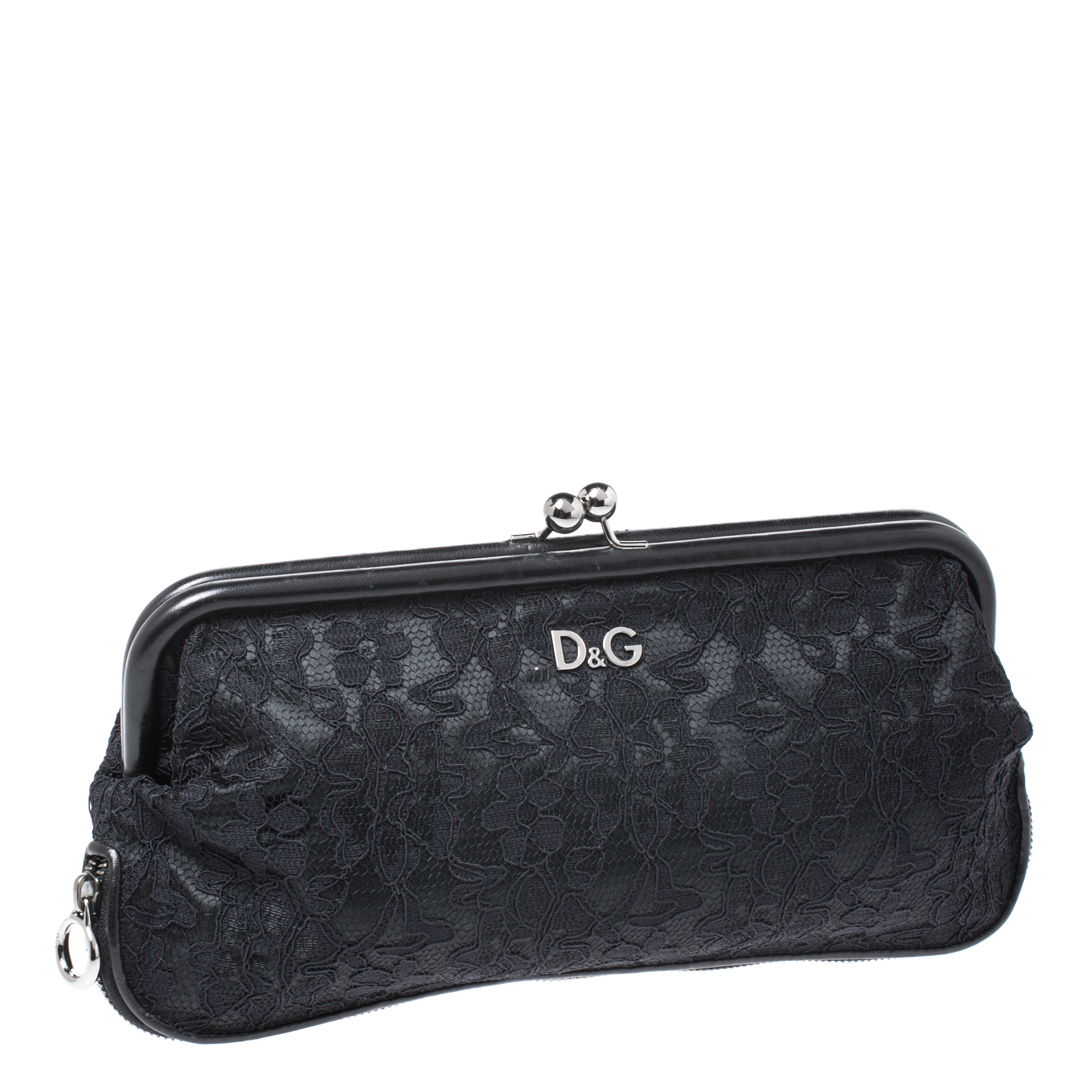 Dolce & Gabbana Black Lace Kiss Lock Clutch Dolce and Gabbana | TLC