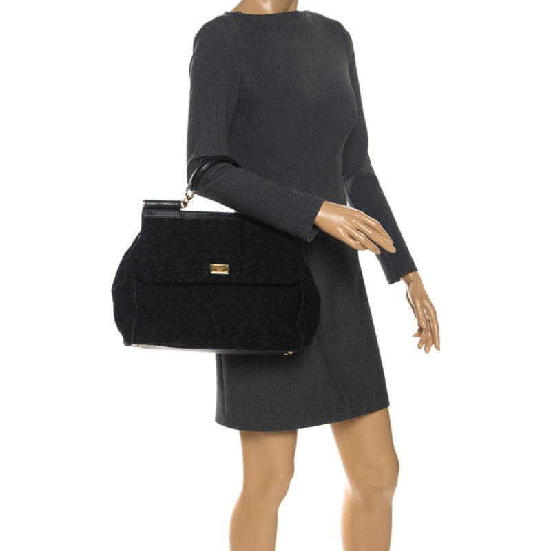 

Dolce & Gabbana Black Lace Large Miss Sicily Top Handle Bag
