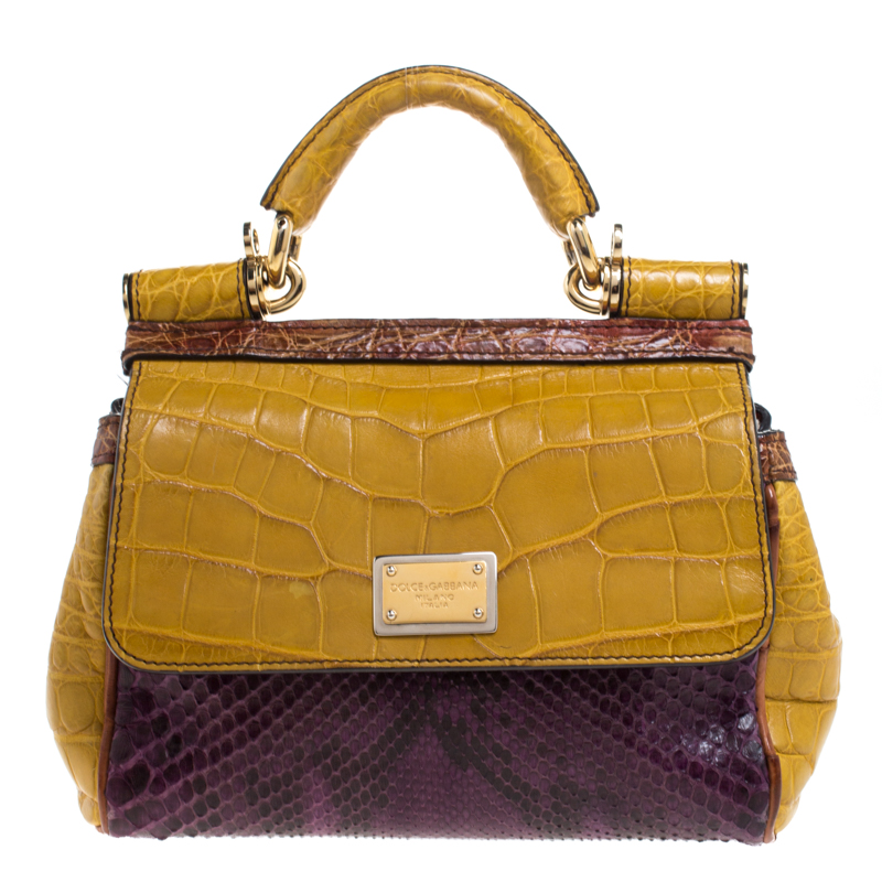 Pre-owned Dolce & Gabbana Multicolor Python And Crocodile Small Miss Sicily Top Handle Bag