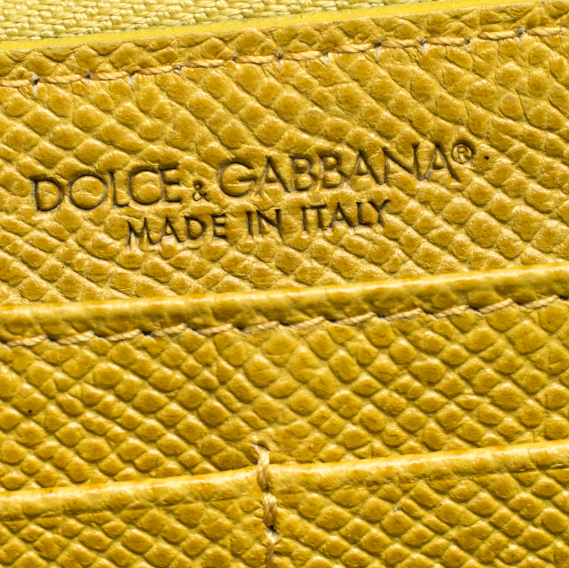 Pre-owned Dolce & Gabbana Paglia Yellow Leather Strappy Zip Around Wallet