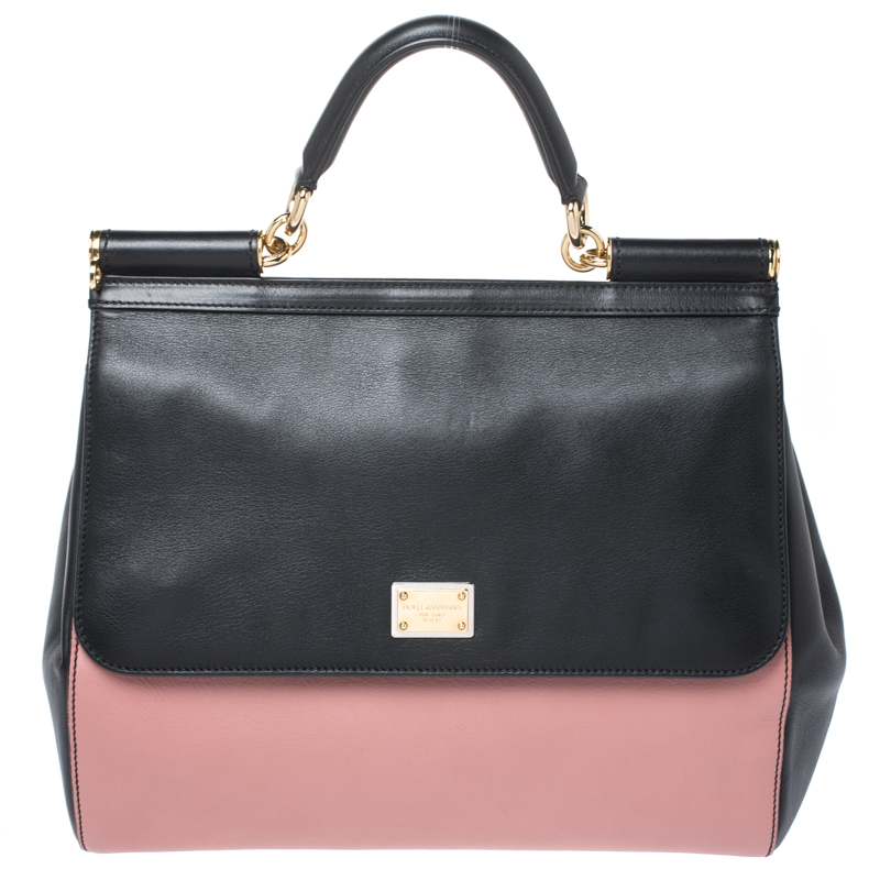 Pre Owned حقيبة دولتشي أند غابانا ميس سيسيلي يد علوية جلد أسود و وردي