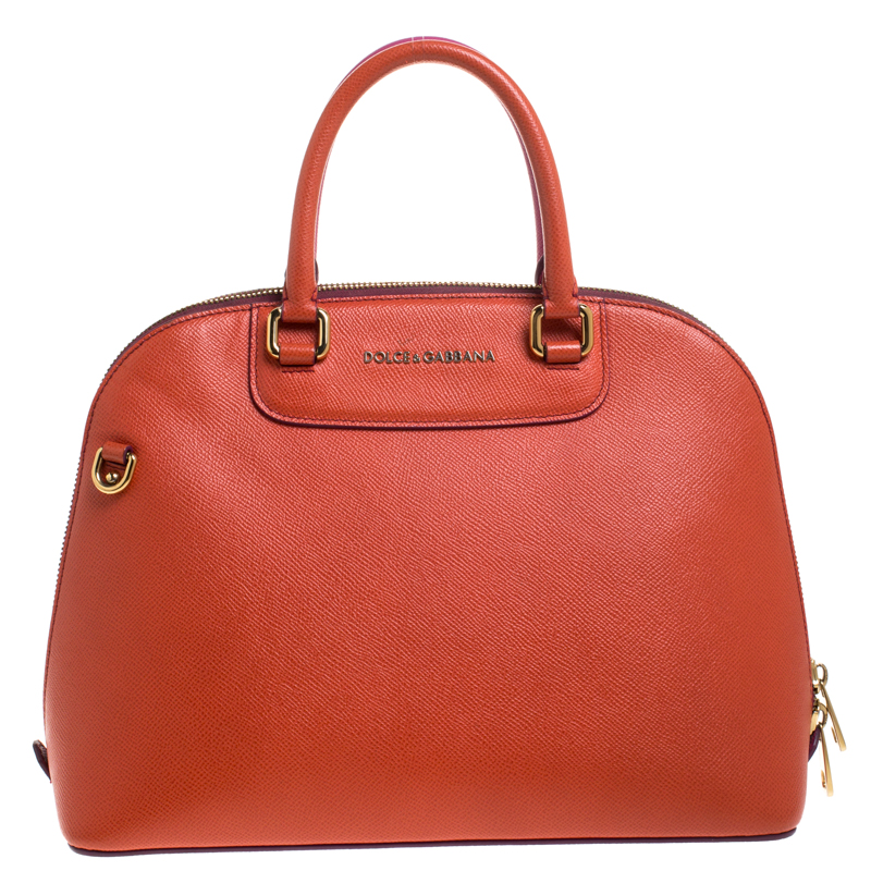 Pre-owned Dolce & Gabbana Orange/pink Leather Small Megan Dome Satchel