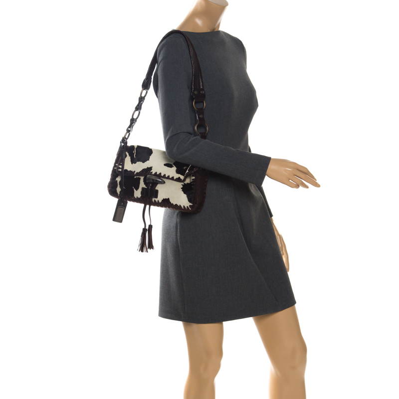 

Dolce & Gabbana Brown Printed Calfhair and Leather Shoulder Bag