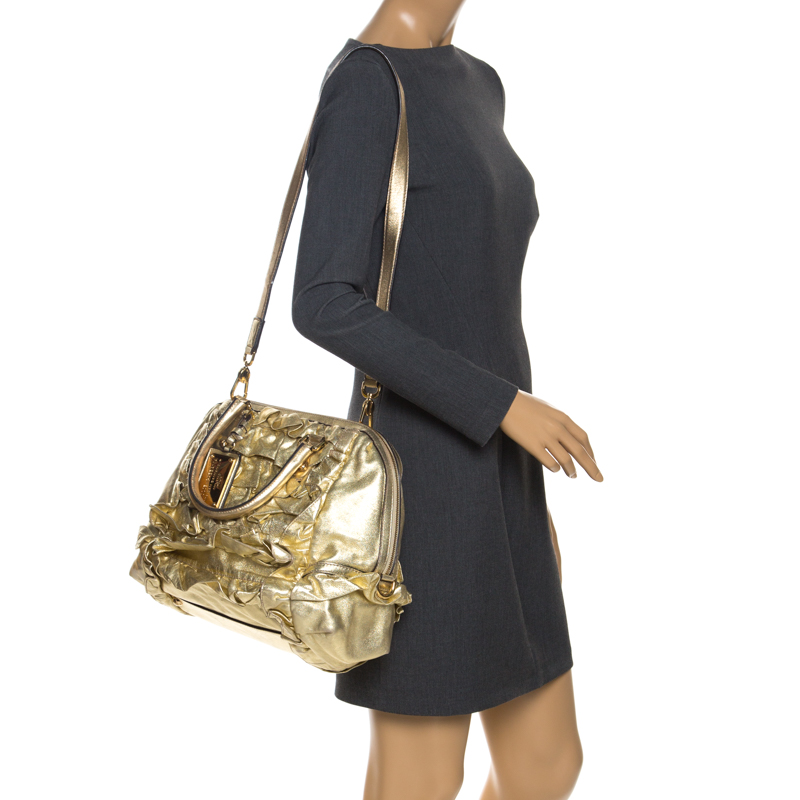 

Dolce & Gabbana Metallic Gold Pleated Leather Satchel