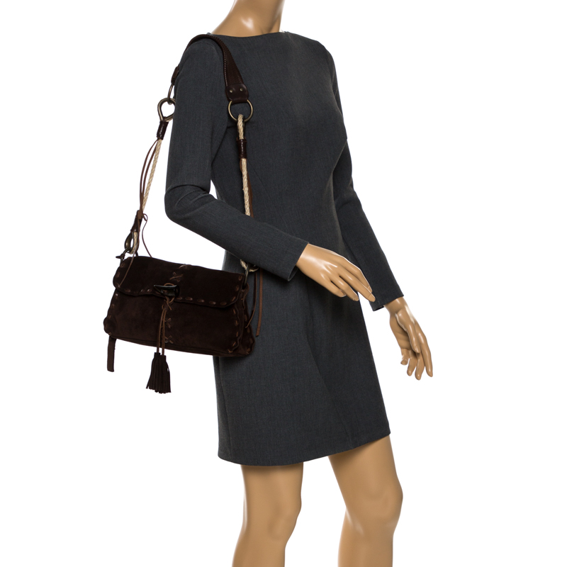 

Dolce & Gabbana Dark Brown Suede Flap Shoulder Bag