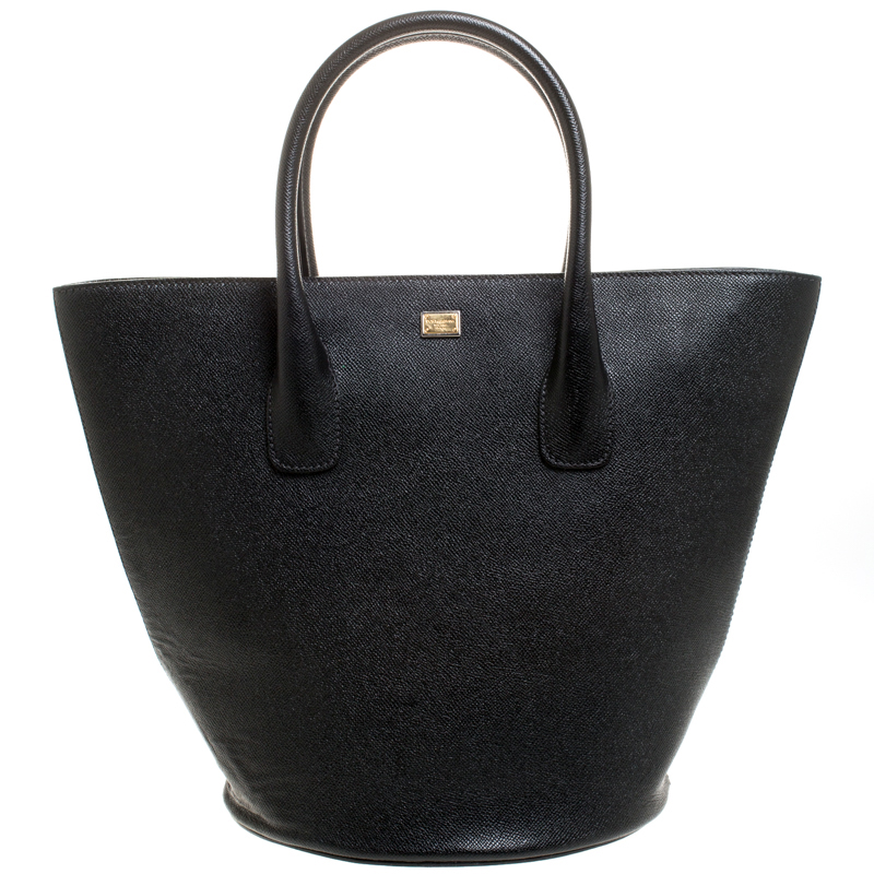 black leather shopper tote