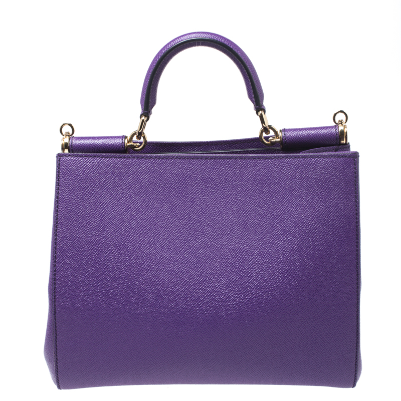 Pre-owned Dolce & Gabbana Purple Leather Miss Sicily Top Handle Bag ...