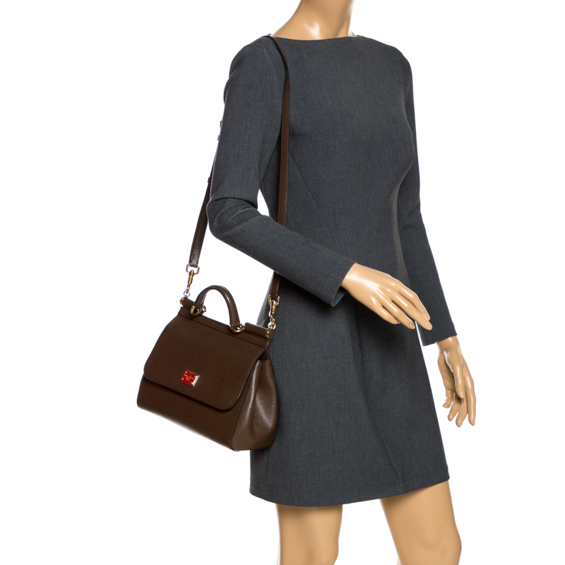 

Dolce & Gabbana Brown Leather Medium Miss Sicily Top Handle Bag