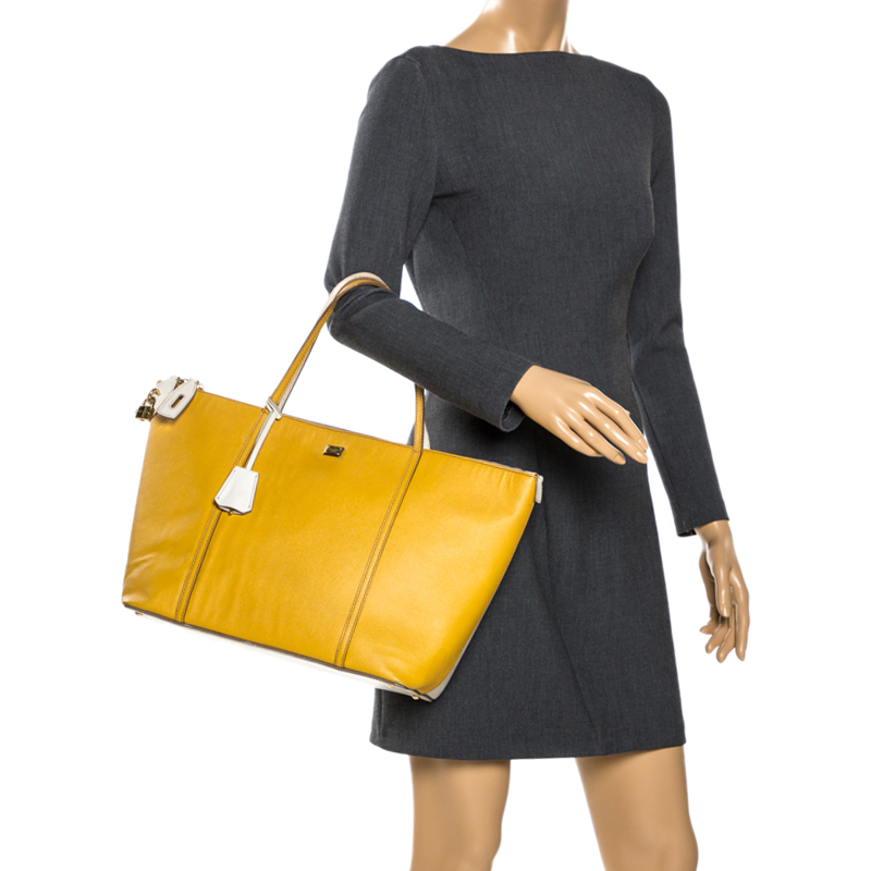 

Dolce & Gabbana Yellow/Beige Leather Miss Escape Tote