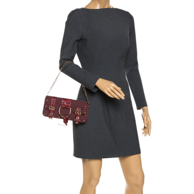 

Dolce & Gabbana Burgundy Suede and Python Trim Chain Bag