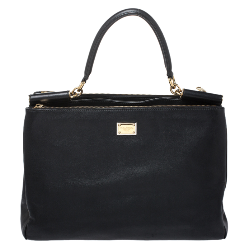 Pre Owned Dolce & Gabbana Black Leather Miss Sicily Top Handle Bag