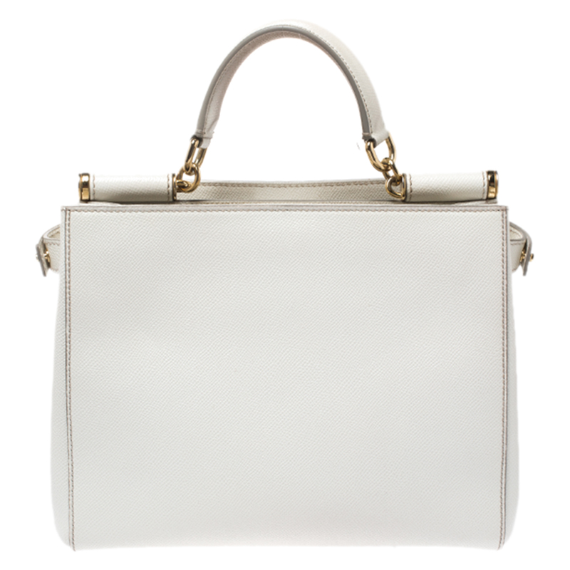 Pre-owned Dolce & Gabbana White Leather Miss Sicily Double Zip Top Handle Bag