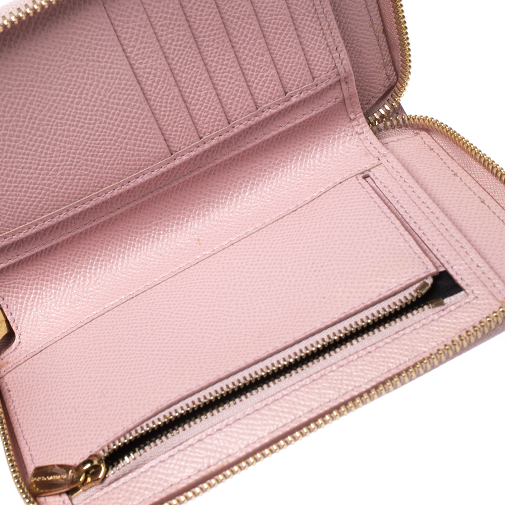 

Dolce & Gabbana Pink Lizard Embossed Leather Zip Around Wallet