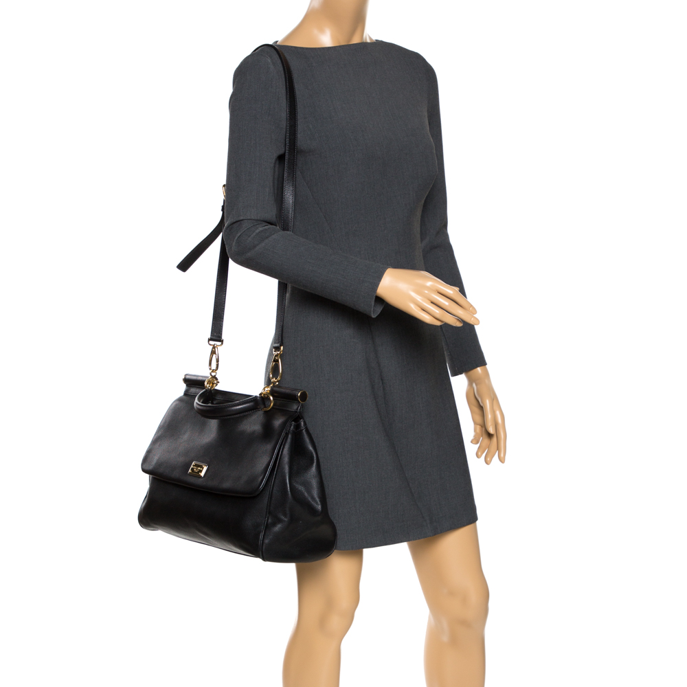 

Dolce & Gabbana Black Leather  Miss Sicily Top Handle Bag