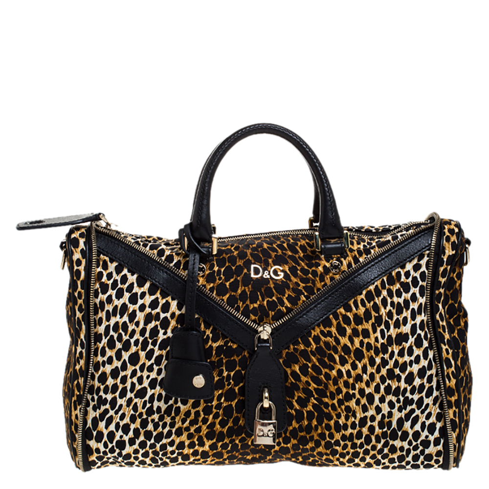 Pre-owned Dolce & Gabbana Leopard Print Canvas And Leather Vilma Tote In Black